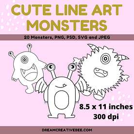 Cute Line Art Monsters