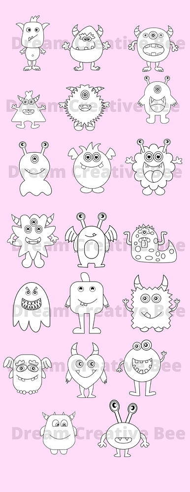 Cute Monsters Line Art Collection