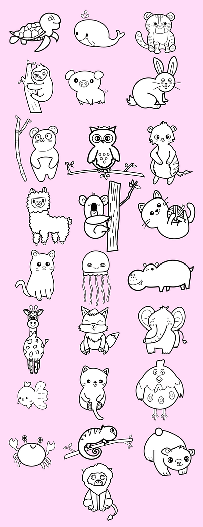 Cute Kawaii Animal Line Art Images