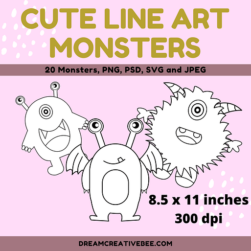 Cute Monsters Line Art