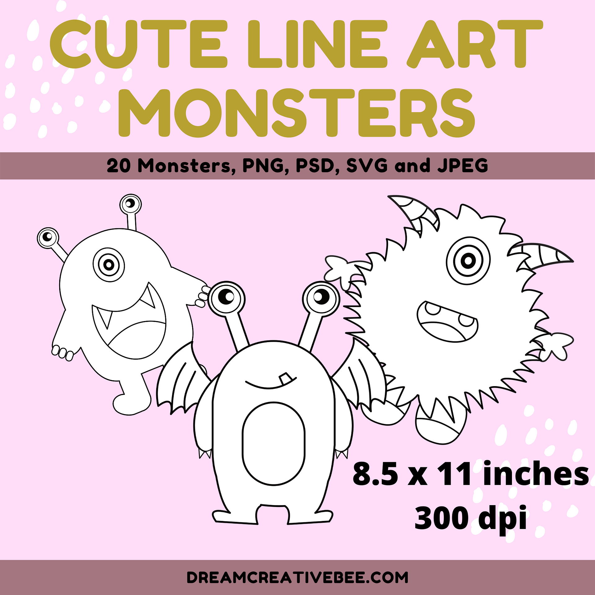 Cute Monsters Line Art